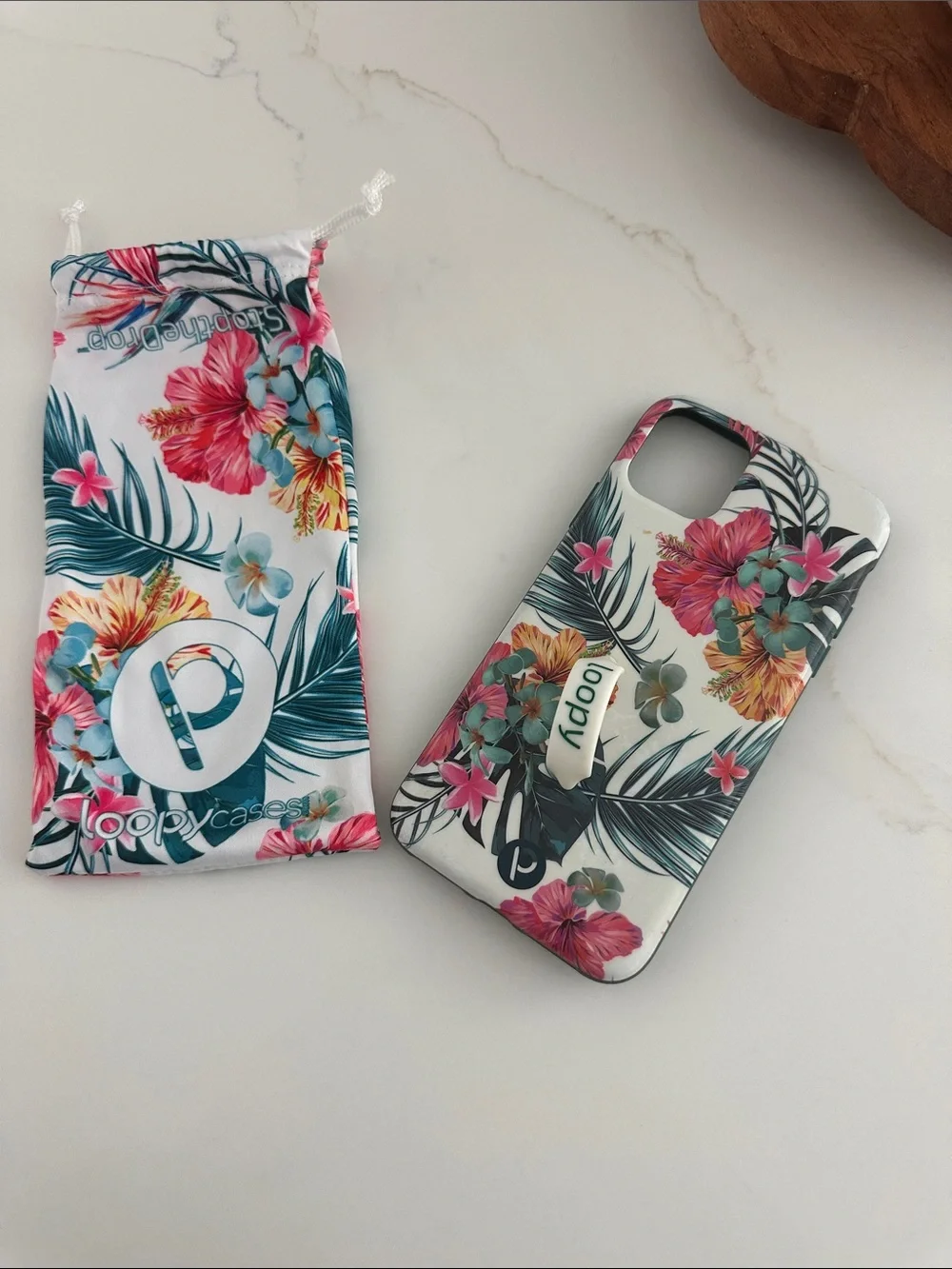 Loopy Case Tropical Floral Phone Case with Loop - White, Pink, Teal